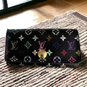 Louis Vuitton Multicolor Murakami Key Case Holder Black 4 Ring